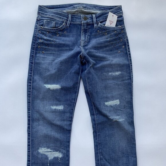 Guess Women’s Brittney Skinny Ankle Jeans Studded Distressed Blue Denim Size 28 - Picture 3 of 16